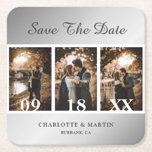 Dessous De Verre Carré Silver Wedding Photo Save The Date Coasters