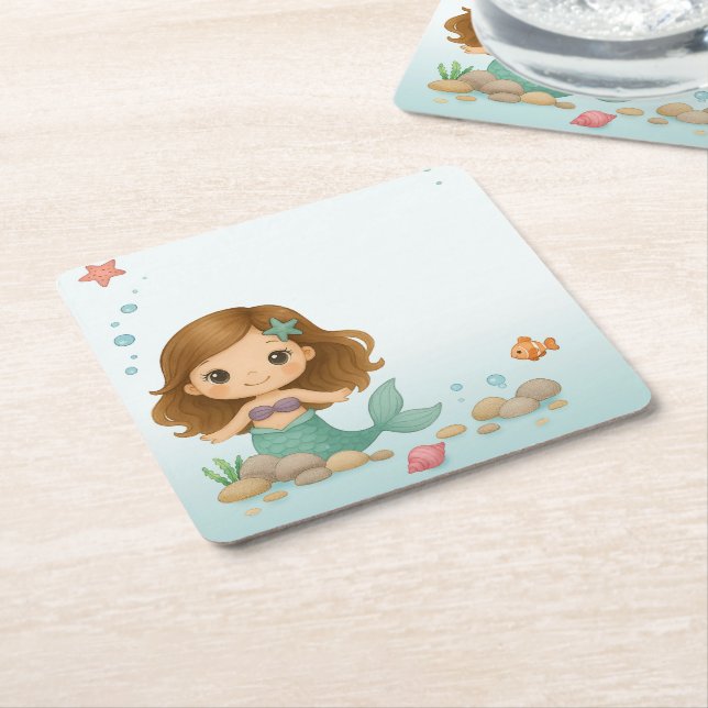 Dessous De Verre Carré Simple cute little mermaid (Incliné)