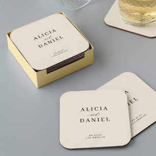 Dessous De Verre Carré Simple élégant minimaliste mariage ivoire crème