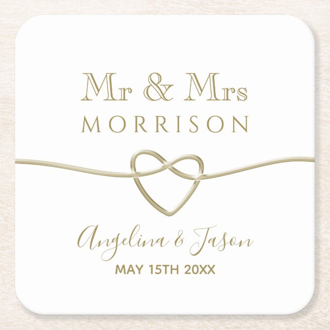 Dessous De Verre Carré Simple Gold Wedding Favor (Devant)
