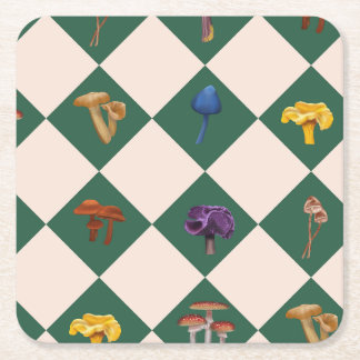 Dessous De Verre Carré Simple green check with mushrooms