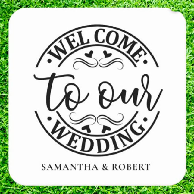 DESSOUS DE VERRE CARRÉ SIMPLE WELCOME WEDDING  (Make your special day memorable with a Wedding Simple drink coasters)
