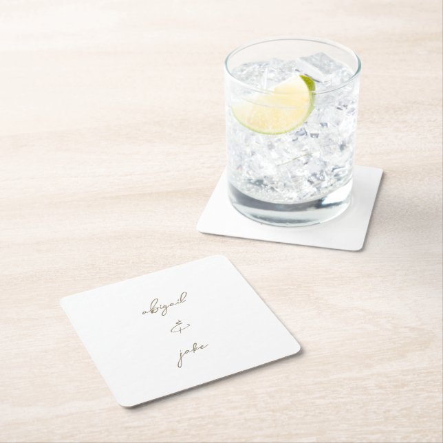 Dessous De Verre Carré Simply Modern Gold Script Names Wedding  (En situation)