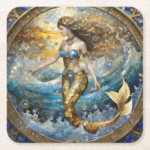 Dessous De Verre Carré Sirène dans les vagues de l'océan