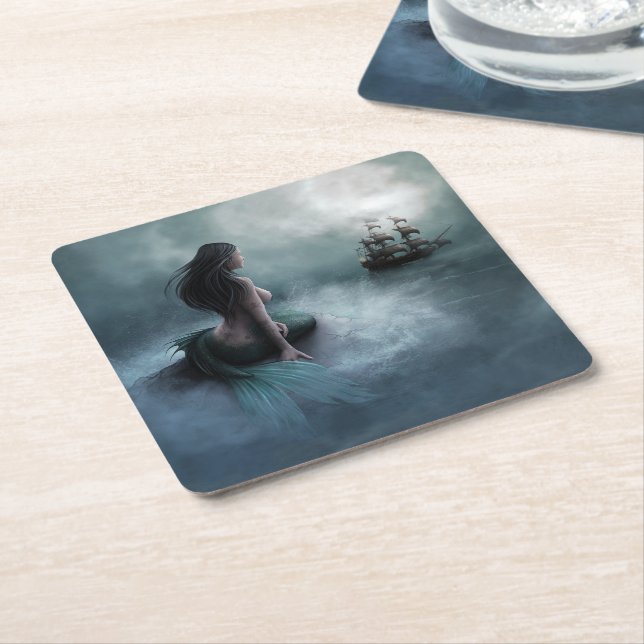 Dessous De Verre Carré Sirène et navire pirate (Incliné)