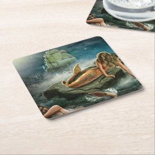 Dessous De Verre Carré sirènes et navire