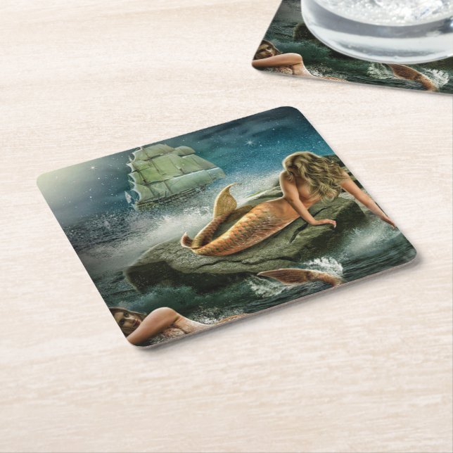 Dessous De Verre Carré sirènes et navire (Incliné)