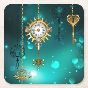 Dessous De Verre Carré Skeleton Keys on Green Background