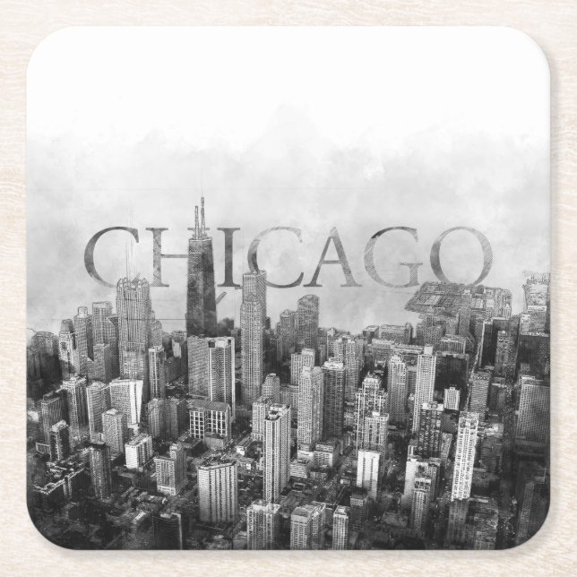 Dessous De Verre Carré Sketch de Chicago Skyline (Devant)
