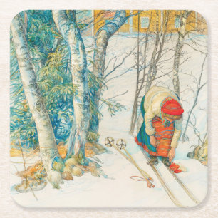 Dessous De Verre Carré Ski d'hiver par Carl Larsson