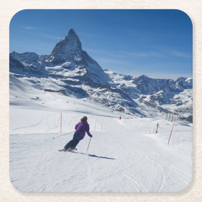 Dessous De Verre Carré Skiant avec Mt. Matterhorn dans Zermatt, la Suisse (Devant)