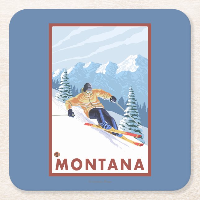Dessous De Verre Carré Skieur de neige de Downhhill - Montana (Devant)
