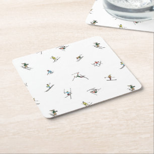 Dessous De Verre Carré Skieurs d'hiver en action Motif