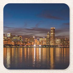 Dessous De Verre Carré Skyline De Chicago La Nuit