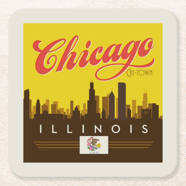 Dessous De Verre Carré Skyline de l'Illinois (Devant)