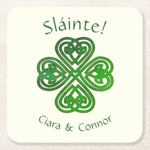 Dessous De Verre Carré Sláinte Green Celtic Shamrock irlandais Nom