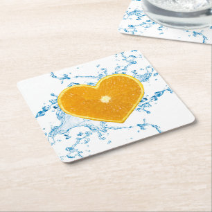 Dessous De Verre Carré Slice of Heart-Shaped Orange