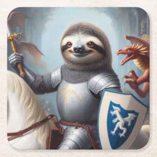 Dessous De Verre Carré Sloth Knight Fighting Dragons