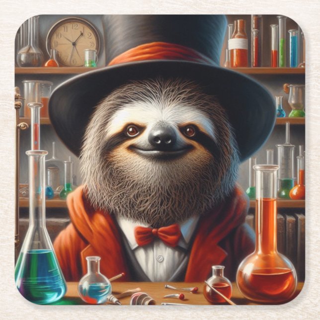 Dessous De Verre Carré Sloth Mad Scientifique (Devant)