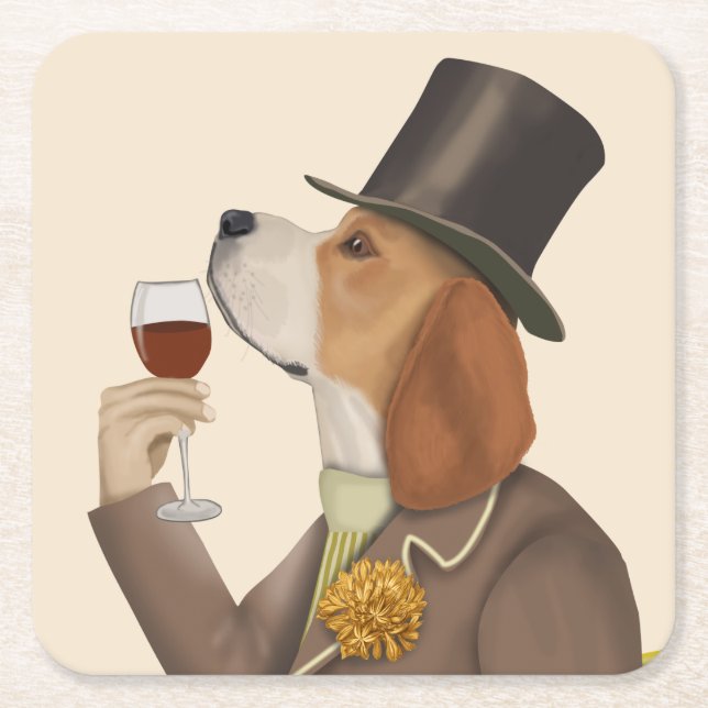 Dessous De Verre Carré Snob de vin beagle (Devant)