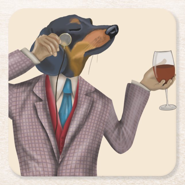 Dessous De Verre Carré Snob de vin de Dachshund (Devant)