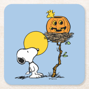 Dessous De Verre Carré Snoopy & Bois Nid Avec Jack O'Lantern