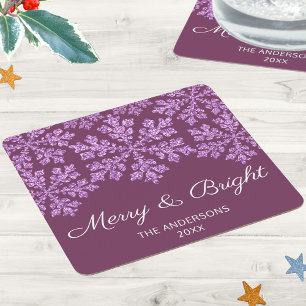 Dessous De Verre Carré Snowflake Plum Bling Chic Elegant Fête de Vacances