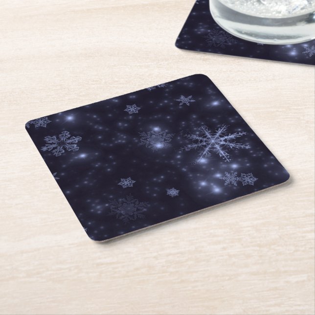 Dessous De Verre Carré Snowflakes blanc Midnight Blue Paper Dessous de ve (Incliné)