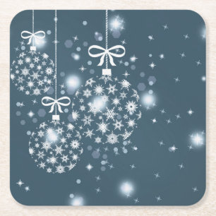 Dessous De Verre Carré Snowflakes, bleu et blanc, ballons