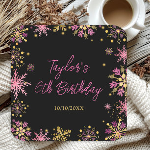 Dessous De Verre Carré Snowflakes Gold et Rose Anniversaire