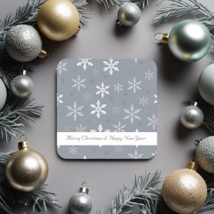 Dessous De Verre Carré Snowflakes gris rustique et blanc Fêtes motifs