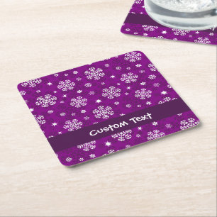 Dessous De Verre Carré Snowflakes Motif sur Purple