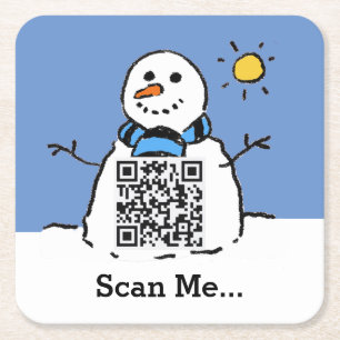Dessous De Verre Carré Snowman à Sunshine avec code QR