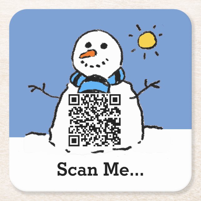 Dessous De Verre Carré Snowman à Sunshine avec code QR (Devant)