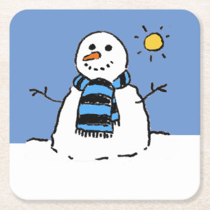 Dessous De Verre Carré Snowman de Noël sous le soleil