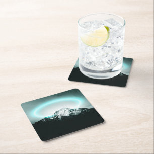 Dessous De Verre Carré Snowy mountain mysterious blue neon light