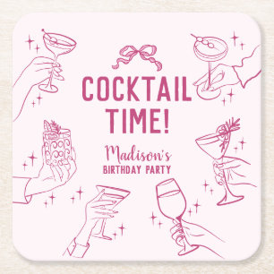 Dessous De Verre Carré Soirée Cocktail rose Retro Anniversaire