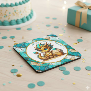 Dessous De Verre Carré Soirée d'anniversaire pour garçon Turquoise d'or p