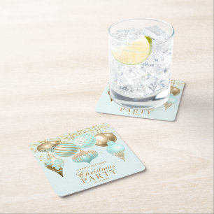 Dessous De Verre Carré Soirée de Noël Elegant Aqua Gold