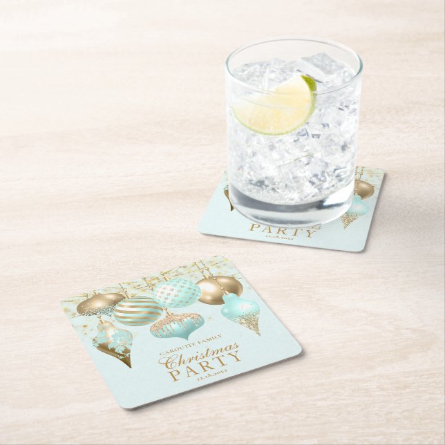 Dessous De Verre Carré Soirée de Noël Elegant Aqua Gold (En situation)