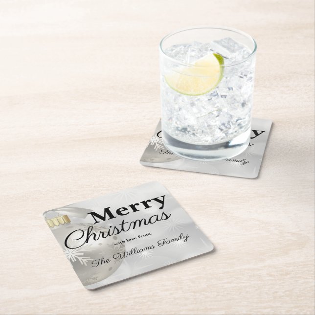 Dessous De Verre Carré Soirée Joyeux Noël Argent (En situation)