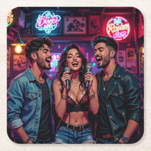 Dessous De Verre Carré Soirée Karaoke au Bar Mal Famé
