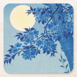 Dessous De Verre Carré Soirée Lune Arbre Bleu Lune