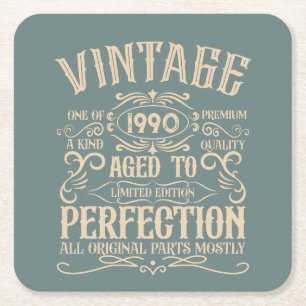 Dessous De Verre Carré Soirée personnalisée vintage de 35 ans