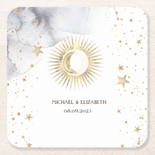 Dessous De Verre Carré Soleil céleste, Lune, Étoiles