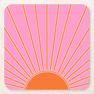 Dessous De Verre Carré Soleil Lever Rose Et Orange Vintage Boho Sunshine
