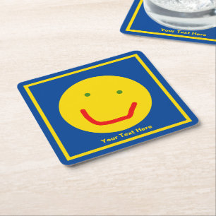 Dessous De Verre Carré Soleil souriant, visage joyeux