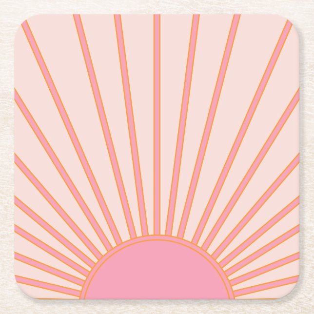 Dessous De Verre Carré Soleil Sunrise rose Abstrait Retro Sunshine (Devant)
