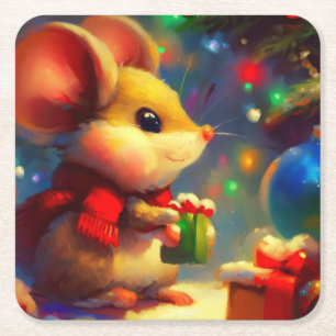 Dessous De Verre Carré Souris de Noël 2