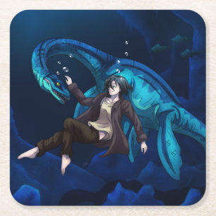 Dessous De Verre Carré Sous l'eau avec un Plesiosaure